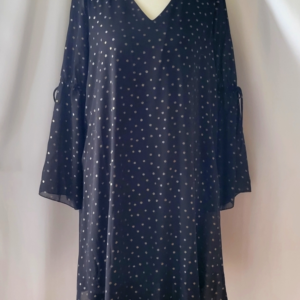 Elios black sheer gold polka dot sheath dress 12